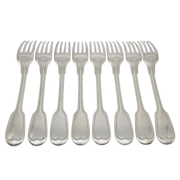 Set of 8 Christofle Sterling Silver Chinon Forks 8 1/8" #20511 - Picture 2 of 10
